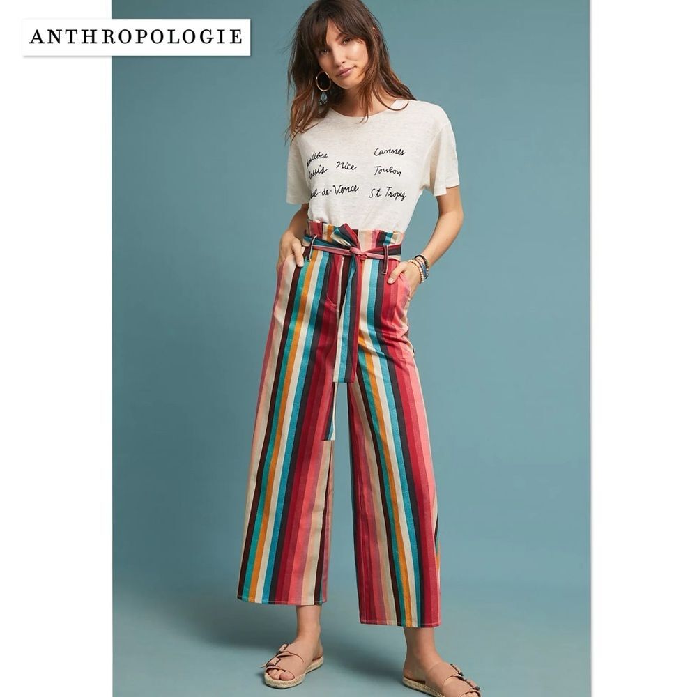 NWT Anthropologie Seen Worn Kept Striped Paperbag High Waisted Wide Leg Pants 2